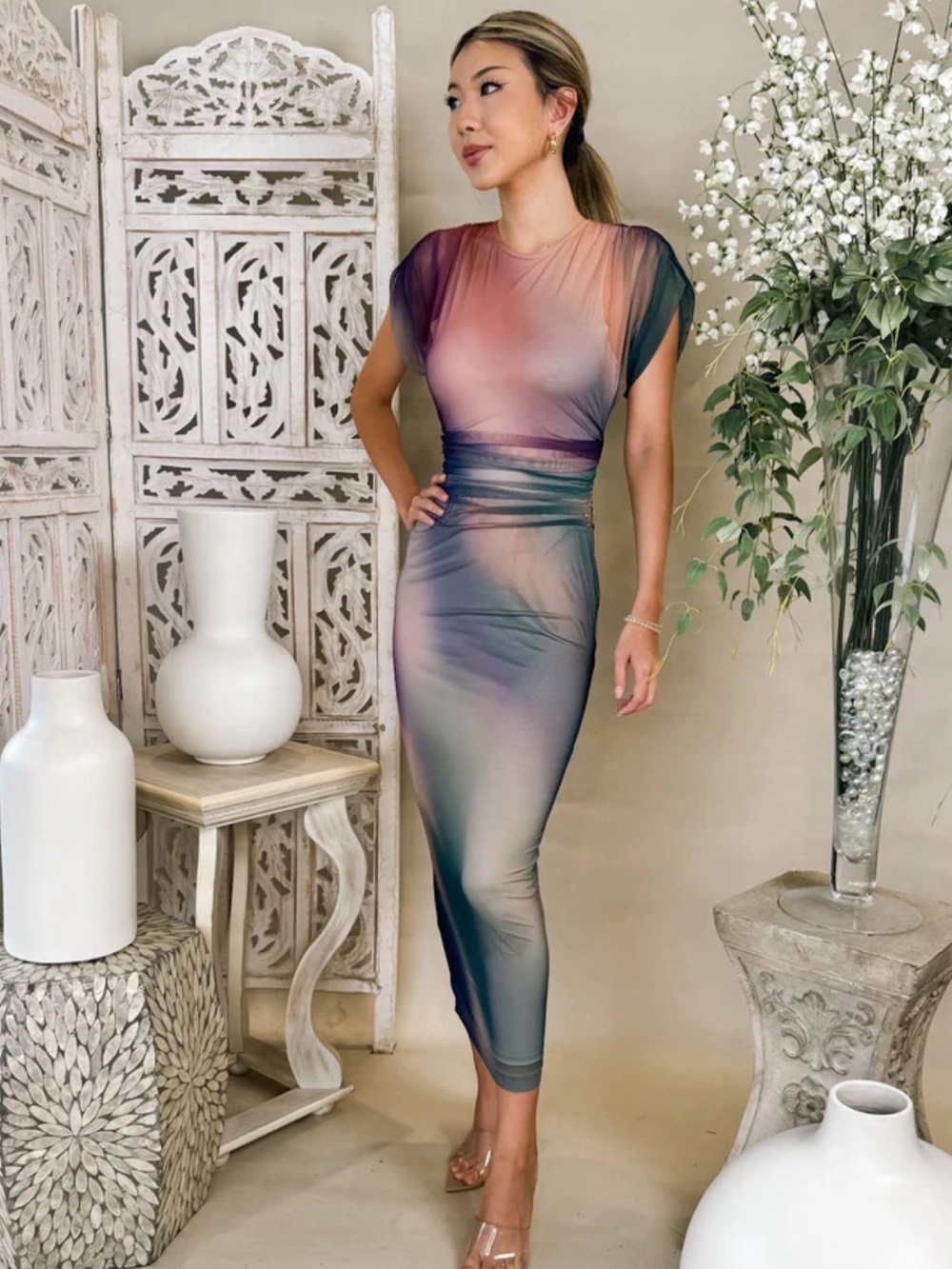 NWT Amanda Uprichard Sheer Ombre Maxi Dress in Pink & Blue